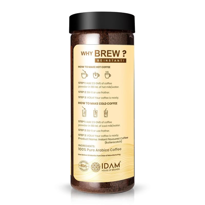 Image of Bevzilla 200 GM Butterscotch Flavoured Instant Coffee Powder | Arabica Beans | Best For Espresso, Latte & Cappucino | Hot & Cold Coffee | Unbreakable Jar (Pack of 2)