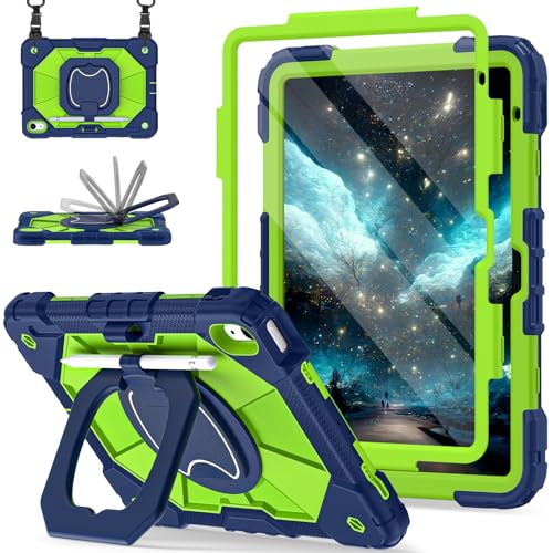 Image of Scnioy Case for iPad (A16) 11th Generation 11 Inch (2025) / iPad 10th Generation Case 10.9 Inch (2022) with 360 Rotating Stand Screen Protector Pen Holder Shoulder Strap, Navy Green