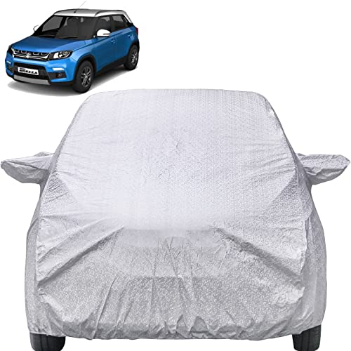 Image of Autofact Waterproof Car Body Cover Compatible with Maruti Brezza 2022 with Mirror Pockets (Shinning Silver)