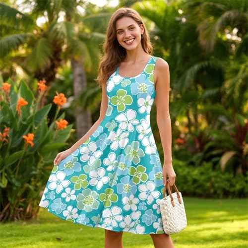 Image of Dreaweet Casual Sleeveless Dresses for Women Girls, Round Neck Tank Dresses with Pockets Summer Sundress Size XS-4XL