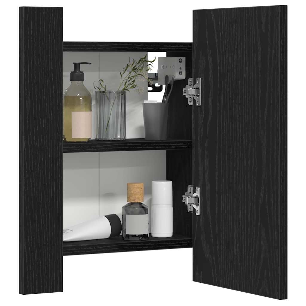 Szafka łazienkowa z lustrem LED, dąb czarny, 40 x 12 x 45 cm, materiał drewnopochodny z oświetleniem RGB, złącze USB, montaż ścienny, oszczędność miejsca, duża przestrzeń do przechowywania