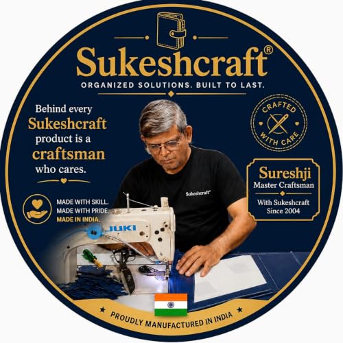 Image of Sukeshcraft Cheque Book Holder for 8 Cheque Books | Multi-Pocket Rexine Organizer I Locker Key Holder | Handy 6.25 x 10.80 x 1.80 inch. Size - Coffee Brown