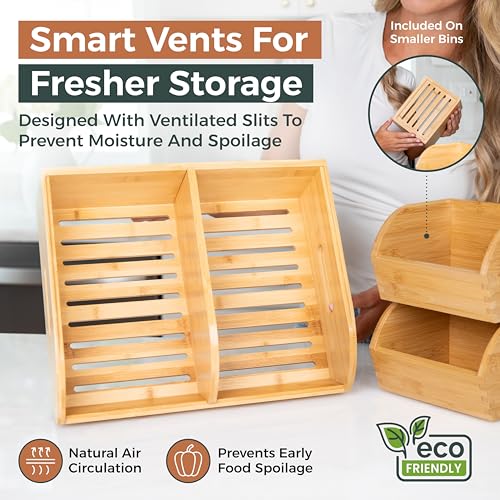 Potato and Onion Storage Bin – Stackable Ventilated Bamboo Storage System for Kitchen Counter or Pantry – Multi-Level Produce Organizer for Garlic, Fruits & Vegetables - Image 6