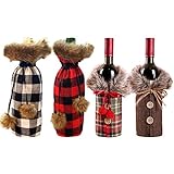 Feelava Weihnachten Weinflasche Abdeckung 4 Stücke Rotwein Taschen für Dress up Weinflasche Wiederverwendbare Wein Geschenk Taschen für Home Dinner Party Dekoration Tischdekoration
