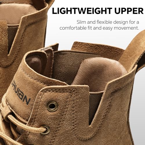 Image of Furuian Genuine Suede Work Boots for Men Women Lightweight Comfortable Steel Toe Boots Pull on Slip Resistant Puncture Proof Breathable Safety Construction Shoes for men