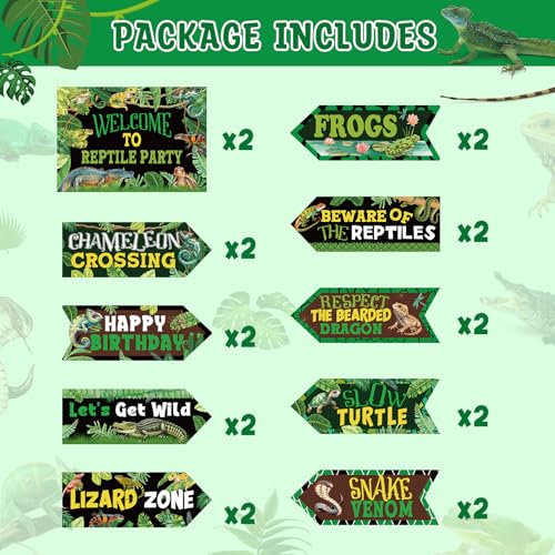 Image of 20 Pieces Reptile Birthday Party Decorations Welcome to Reptile Party Directional Signs Swamp Lizard Snake Alligator Reptile Birthday Party Supplies Wall Door Porch Yard Sign