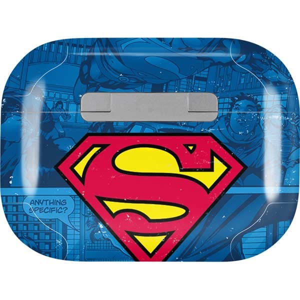 Skinit Decal Audio Skin Compatible with AirPods Pro 2nd Gen - Officially Licensed DC Comics Superman Logo Background Pattern Design