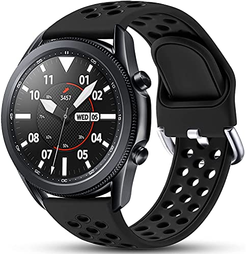 Easuny Compatible for Samsung Galaxy Watch 3 45mm Band/Samsung Watch Band 46mm /Galaxy Gear S3 Frontier, 22mm Quick Release Silicone Breathable Watch Strap Accessories, Black/Black Large