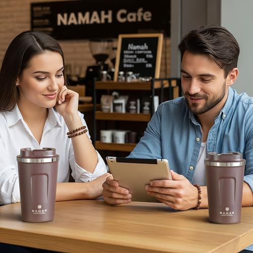 Image of Namah 380 ML Stainless Steel Travel Mug | Leakproof Travel Coffee Mug | Thermosteel Vacuum Insulated Coffee Mug for Hot & Cold | Reusable Coffee Travel Mug for Office, Car Cup Holder Friendly