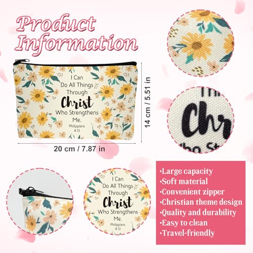 10 Pcs Christian Makeup Bag Bible Pencil Pouch Bible Cover Floral Cosmetic Bags Bulk Inspirational Religious Gifts for Women Return Christmas Church Gifts Baby Shower Prizes Canvas Makeup Bags in Bulk2