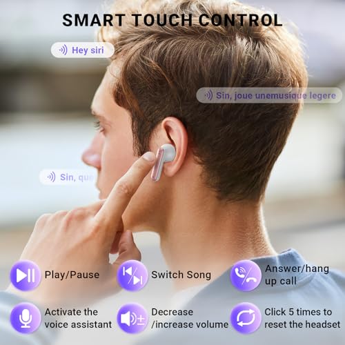 Image of Wireless Earbuds, Bluetooth 5.4 Headphones with 42H Ultralight Ear Buds,Bluetooth Earbuds with 4 ENC Noise Cancelling Mics, HiFi Deep Bass Dual LED Display USB-C, Waterproof Earphones for Android iOS