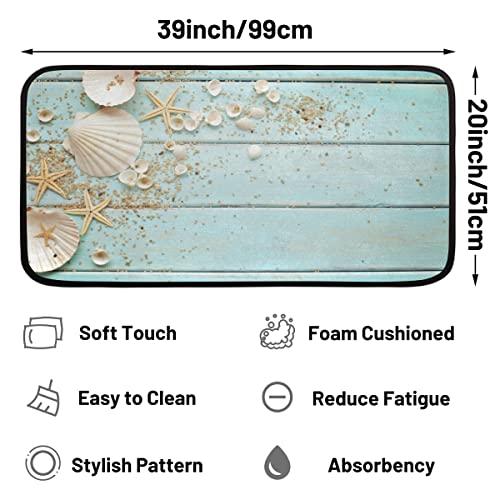 Beach Kitchen Mat, Sea Ocean Seashell Starfish Kitchen Rug Anti Fatigue Memory Foam Floor Mat Non-Slip Cushioned Absorbent Kitchen Runner for Bathroom Entryway Hallway Farmhouse Dining Room 39x20 in - Image 2