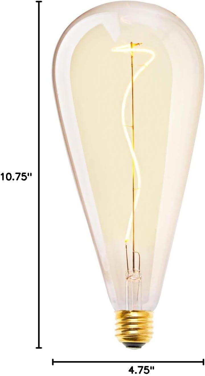 Extra Large LED Edison Bulb - 10 Inch Decorative Light Bulb, E26 Base, 4 Watt / 295 Lumens (30 Watt Equivalent), Dimmable, Soft Warm Light (2200k), Vintage Style