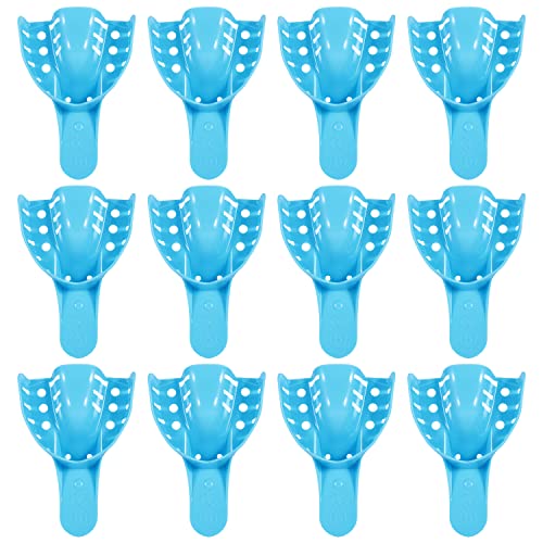 Image of JMU Dental Impression Tray, 5 Small Upper, Autoclavable, 12 Pcs | Perforated Disposable Impression Trays, Plastic, Blue