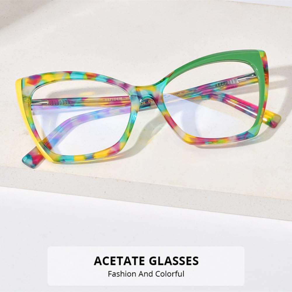MUTYNE Mehrfarbige Acetat-Brillengestelle für Damen, trendige Cat-Eye-Brillen, Brillen