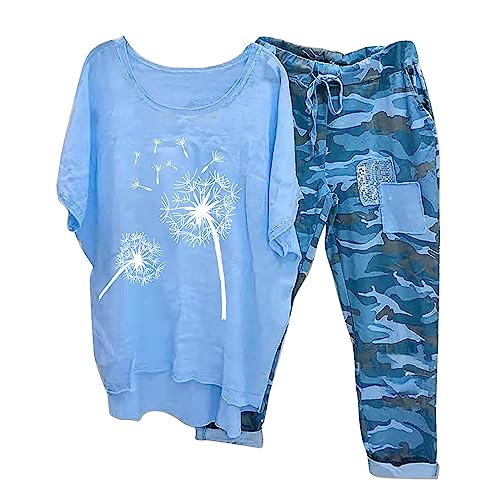 Awrvia Sport Outfit Damen Set Baumwolle Sportlich Freizeitanzug Modern Drucken Zweiteiler Elegant Schlanke 2 teiler Lang Hausanzug High Stretchy Hosenanzug Hochwertige