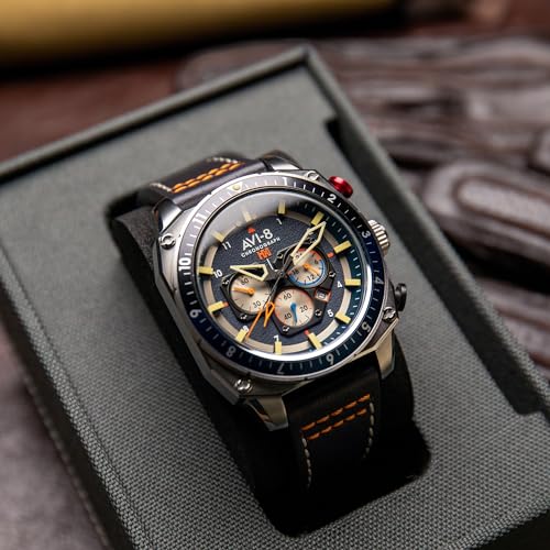 Image of AVI-8 Men's 43mm Hawker Hunter Atlas Dual Time Chronograph Watch with Leather Strap AV-4100