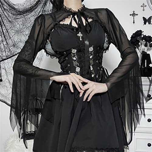 Image of Bolero Shrug Top Trad Goth Black Shawls and Wraps for Evening Dresses Short Cardigan