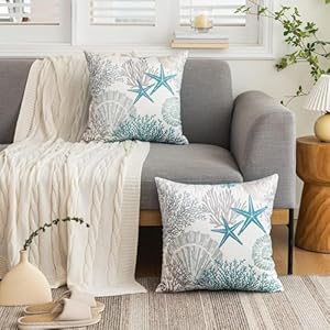 Tritard Nautical Coastal Throw Pillow Covers 18x18 Set of 2 Beach Themed Ocean Seashell Coral Starfish Velvet Couch Decorative Pillow Cases Outdoor Sofa Cushion Cover for Bedroom Living Room, Blue Tritard Nautical Coastal Throw Pillow Covers 18×18 Set of 2 Beach Themed Ocean Seashell Coral Starfish Velvet Couch Decorative Pillow Cases Outdoor Sofa Cushion Cover for Bedroom Living Room Blue