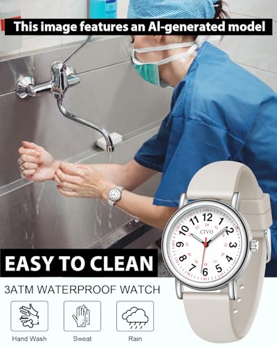 Image of CIVO Nurse Watches for Women Men: Analog Waterproof Watch with Easy Read Dial Second Hand - Gifts for Nurses Medical Student Doctors