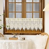 AiFMQQ Boho Crochet Lace Sheer Curtain Valance for Kitchen Windows Vintage Macrame Valances for Dining Room Living Room Farmhouse Rustic Crochet Valance Rod Pocket 1 Panel (W35 L15 inch,Beige)