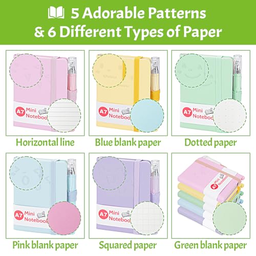 Mulaibdin 5 Stk Notizbuch A7 mit Stift, Notizbuch mit Stifthalter Band, Kleines Notizblock Hardcover, Mini Notizbücher Notizheft Taschen für Büro,Schule,Memo,Tagebuch,Field Notes(200 Seiten) (A)