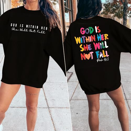 VILOVE Christian Sweatshirt Women Bible Verse Pullover Christian God Is Within Her Long Sleeve Inspirational Blouse Top4