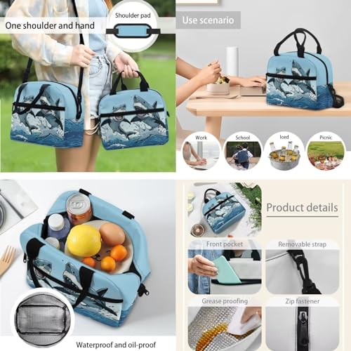 Shark Print School Backpack Set for Boys Age 6-10 Kids Backpack for Boy Adjustable Straps School Bag with Sturdy Zips Foldable Portable Lunch Box Book Cover4