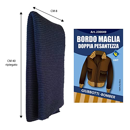 Image of USIT, Acrylic Heavy Knit Fabric for Cuffs, 3 inchx31 inch, Ideal for Repairing Jackets and Bombers, 1 Folded Piece, Dark Blue