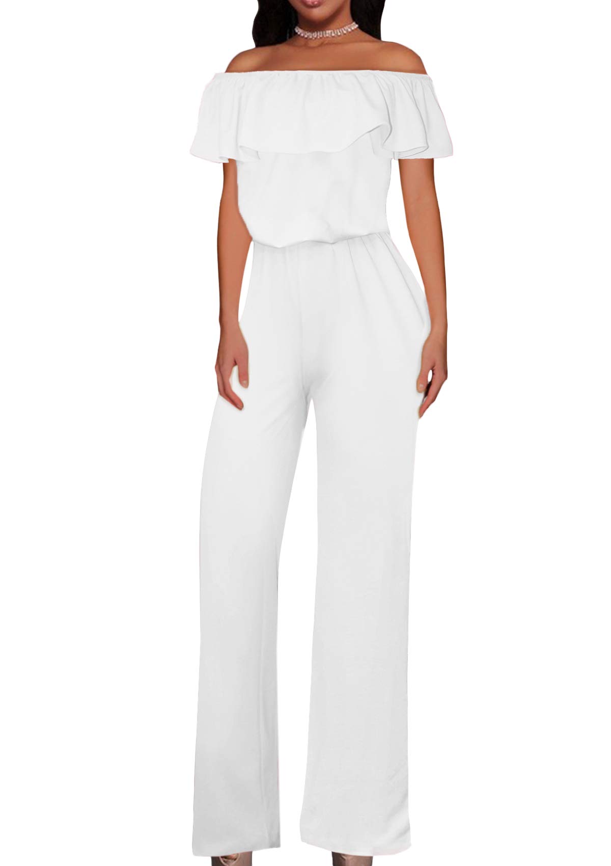 Hybrid & Company Women High Waist Wide Leg Pants Jumpsuit Romper KPVJ47696 E9000 White XL