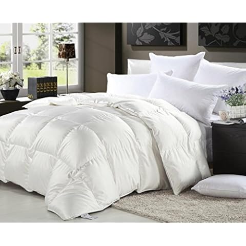 Grandeur Linens Twin Extra Long (XL) Size Luxurious 1200 Thread Count Siberian Goose Down Comforter, 100% Egyptian Cotton Cover, Solid White Color, 750 Fill Power, 50 Oz Fill Weight Cover