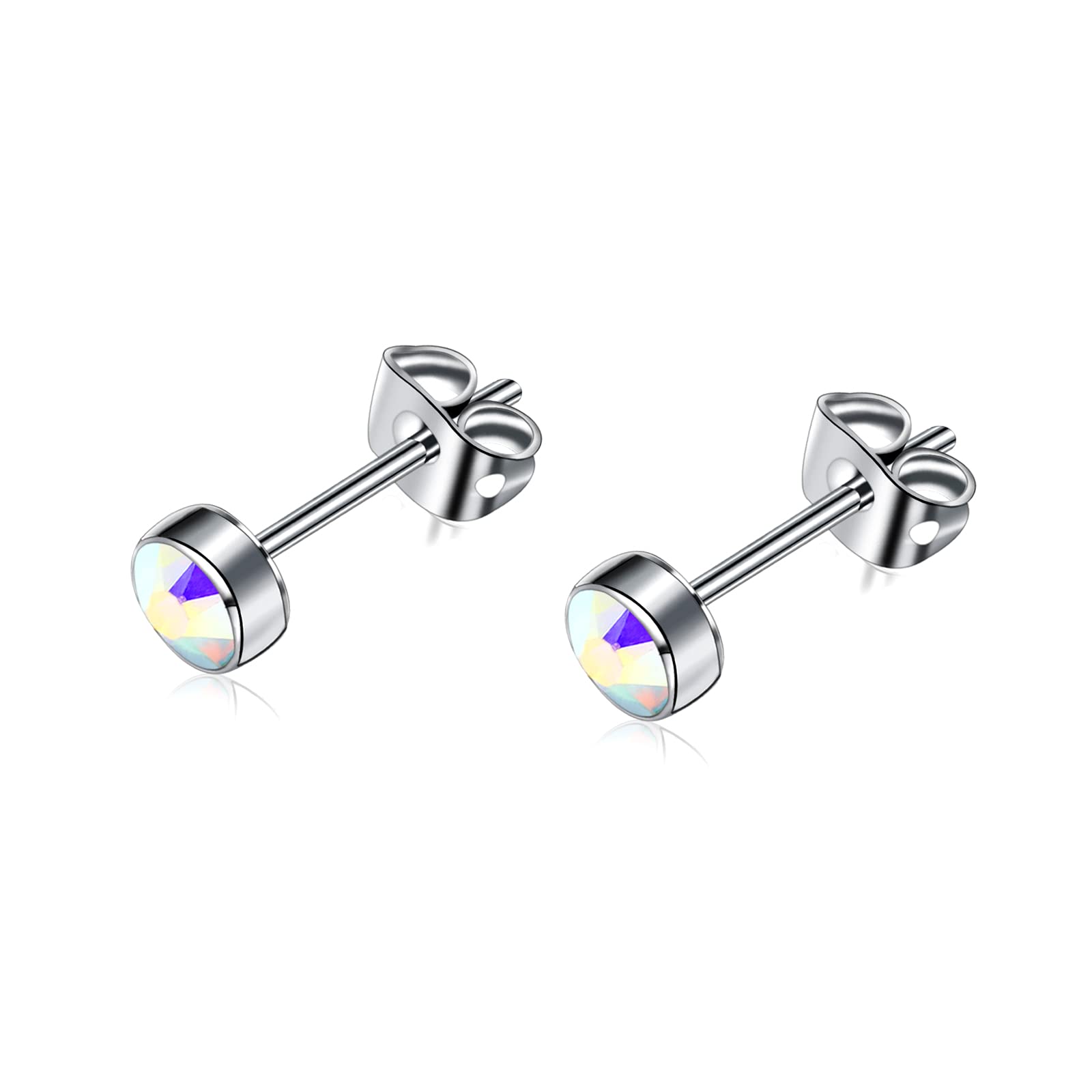 FACOKO G23 Titanium Studs Earrings Hypoallergenic Earrings Women Stud Earrings Nickel Free Dainty Earrings for Sensitive Ears 3mm/4mm/5mm Stone Size