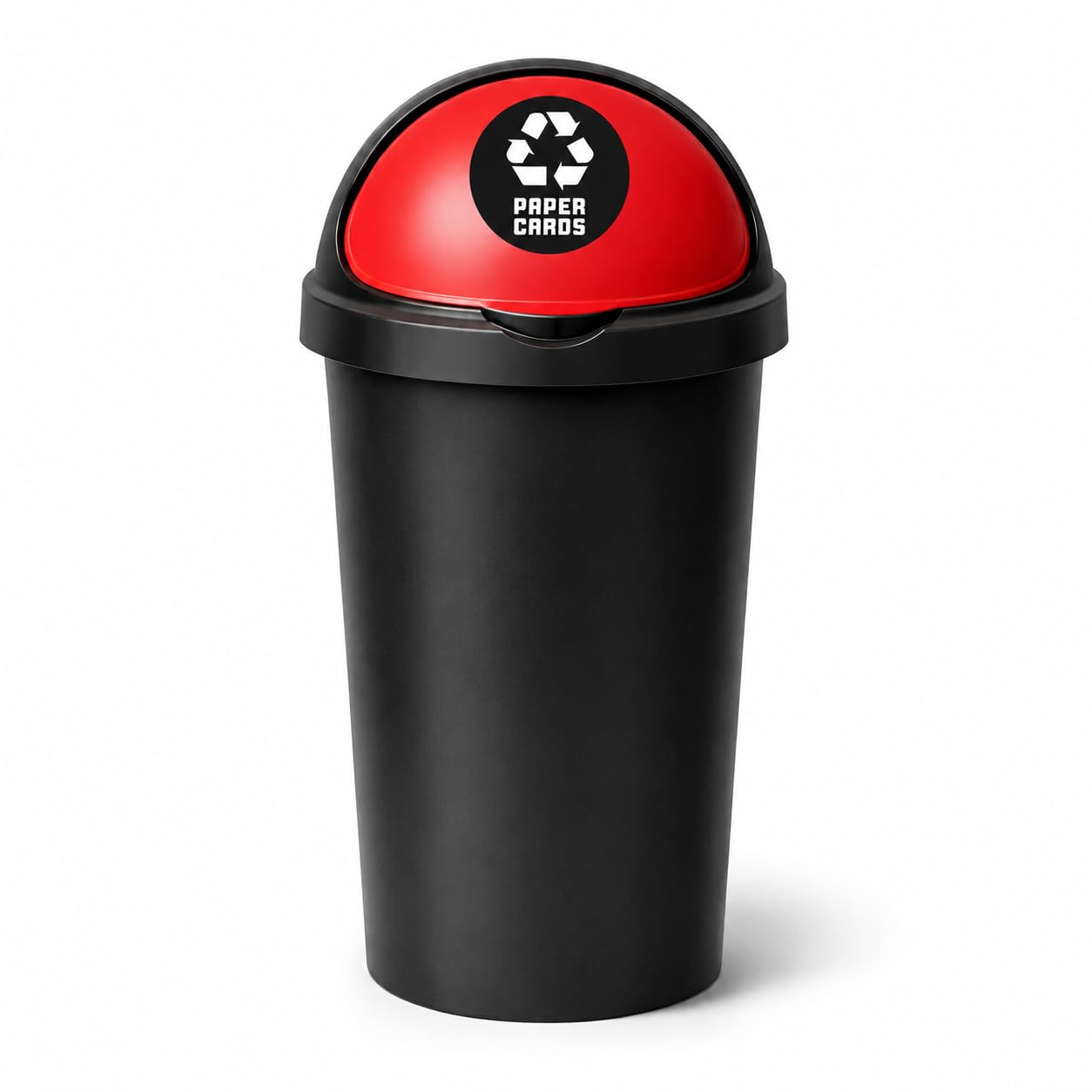 SPECTRAPLAST® 50L Bullet Bin with Coloured Lid & Sticker, Large Kitchen Rubbish Bin, Plastic Waste Bin for Home, Office, Bathroom & Utility Room, Indoor Recycling Dustbin (RED, PAPER CARDS)
