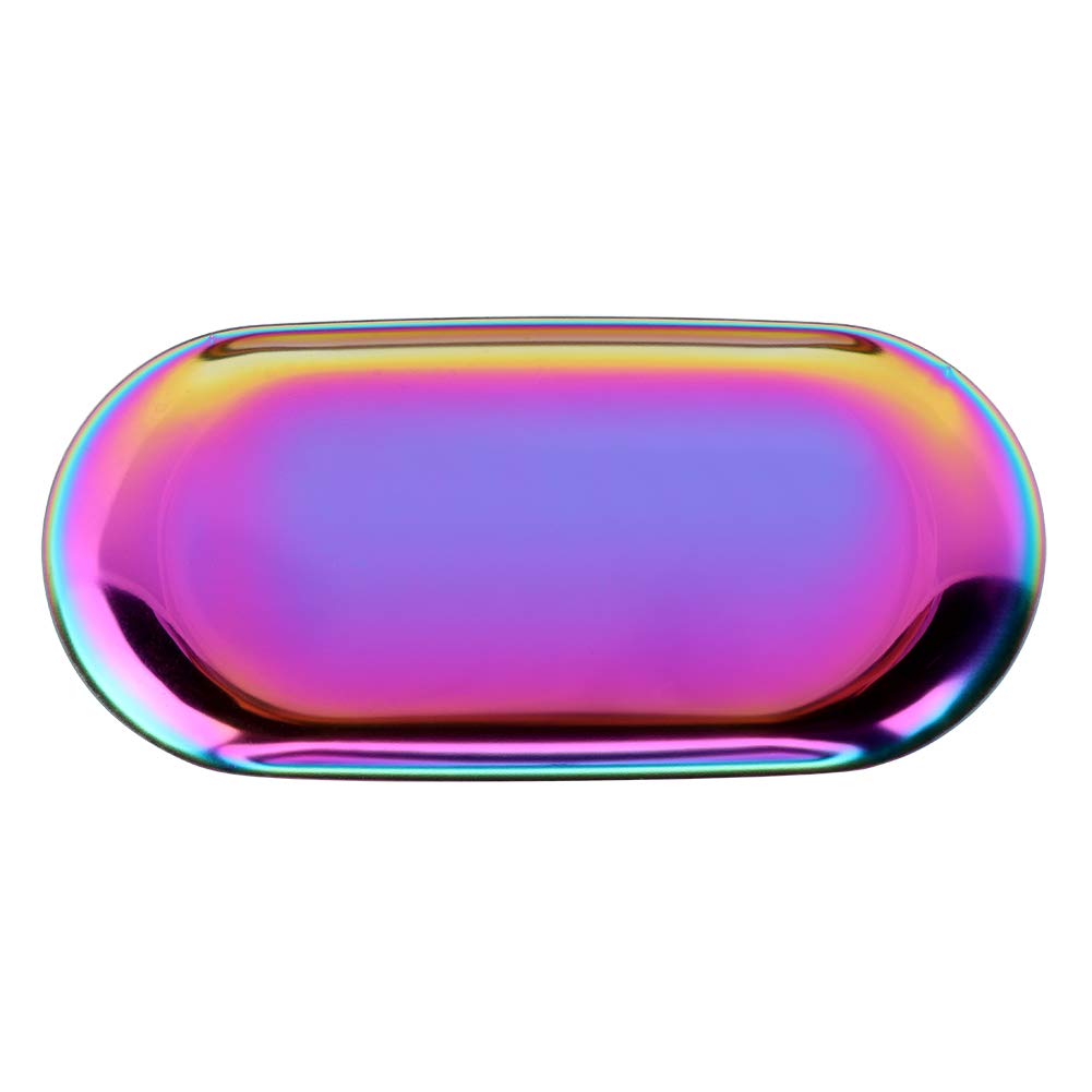 Fydun Nordic Style Storage, rainbow rolling tray Jewelry Cosmetic Dazzling Color Large Cake Plate for Home Kitchen(Rainbow L) Metal Stainless Steel Towel Tray Fruit Snack Cosmetics