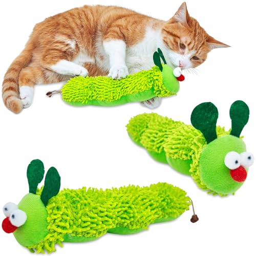 Cat Catnip Toy for Indoor Cats 3 Pack Interactive Plush Caterpillar Kicker Toy with Gall Fruit & Crinkle Paper Durable Silvervine Chew Toy for Kitty Teeth Cleaning Boredom Relief & Dental Health