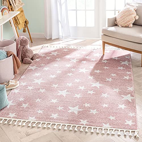 Image of Well Woven Kosme Pink Geometric Star Pattern Stain-Resistant Area Rug (3'11" x 5'3")