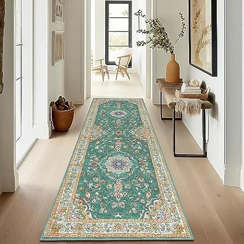 Enyhom Vintage Floral Washable Runner Rug Cover
