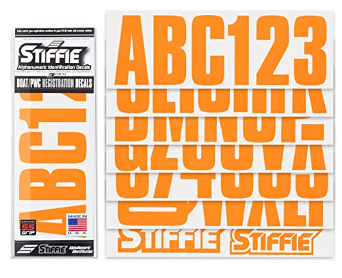 Image of STIFFIE Uniline Orange Crush 3 inch Super Sticky Boat & PWC Registration Decals • Numbers Letters Stickers