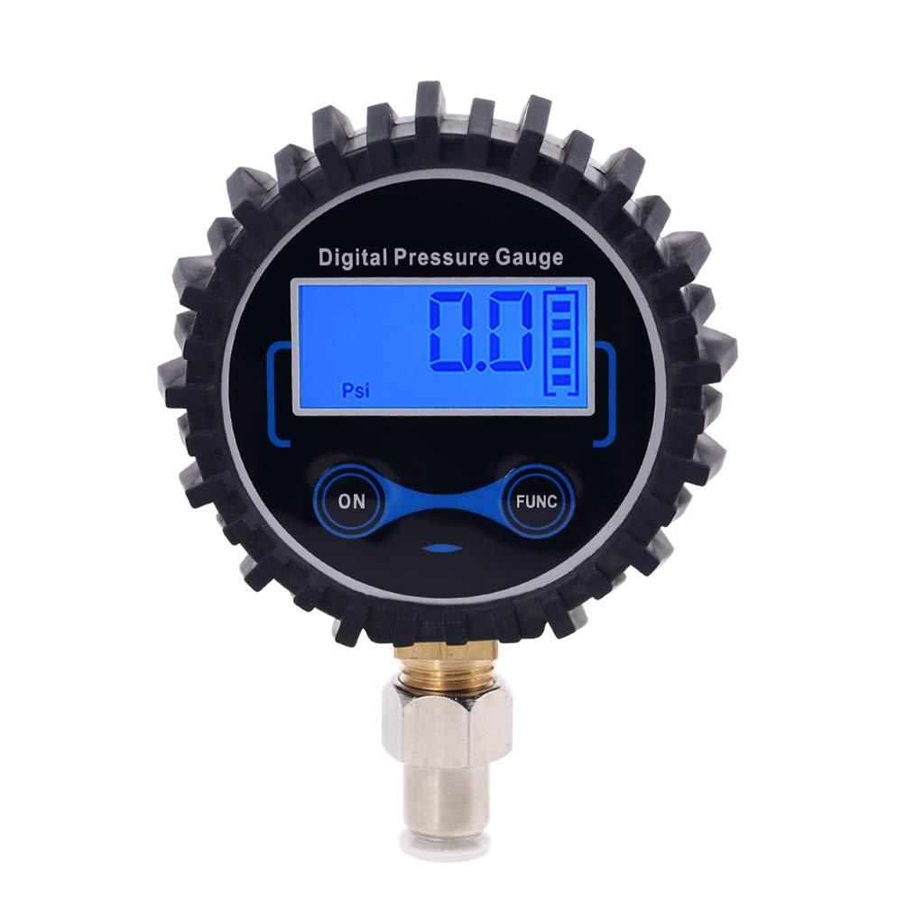 YZYDF 200PSI //KPA/kg/cm2 Digital Pressure Gauge with Straight Plug Fitting 6mm Outside Diameter Hose Tube Connector