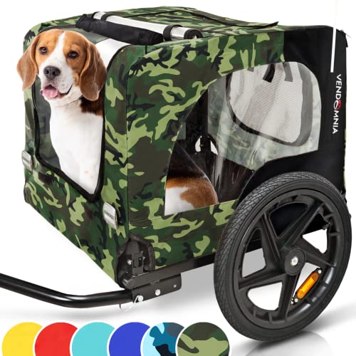 Hundeanhänger für Fahrrad, Fahrradanhänger für Hunde, inkl. Fahne und Gurt, klappbar und leicht im Kofferraum verstaubar, in den Farben: Rot, Sand, Minzgrün, Violettblau, Militärblau, Militärgrün