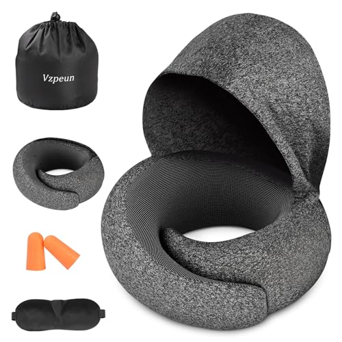 Travel Pillow – Hooded Neck Pillow Airplane Memory Foam Filling