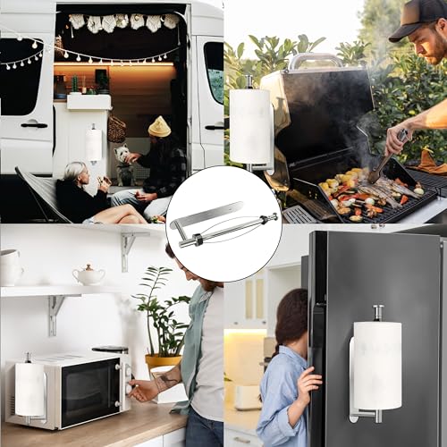 Image of KIHOGEM Magnetic Paper Towel Holder, One Hand Operable Paper Towel Holder Wall Mount with Strong Magnetic Backing and Self-Adhesive for Kitchen Refrigerator RVs Grill Garage(Silver)