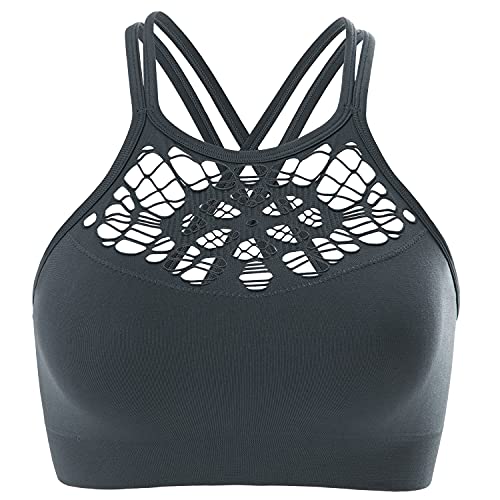Zerobound Women's Strappy Sports Bra Cross Back Wirefree Removable Cups Yoga Sport Bras Workout Fitness Tank Tops Gray #TOP5