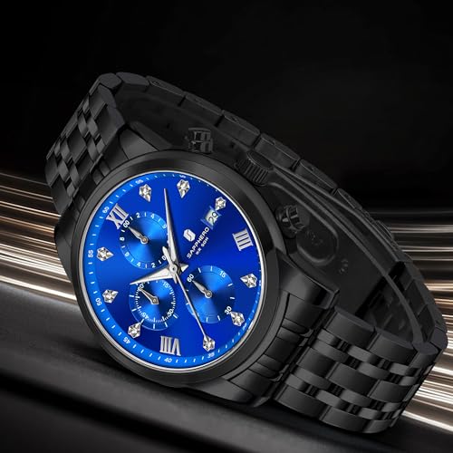 Image of Sapphero Watches for Men Waterproof Luminous Watches with Date Dial Chronograph Analog Quartz Movement Steel Stainless Business Wrist Watches Mens Gifts