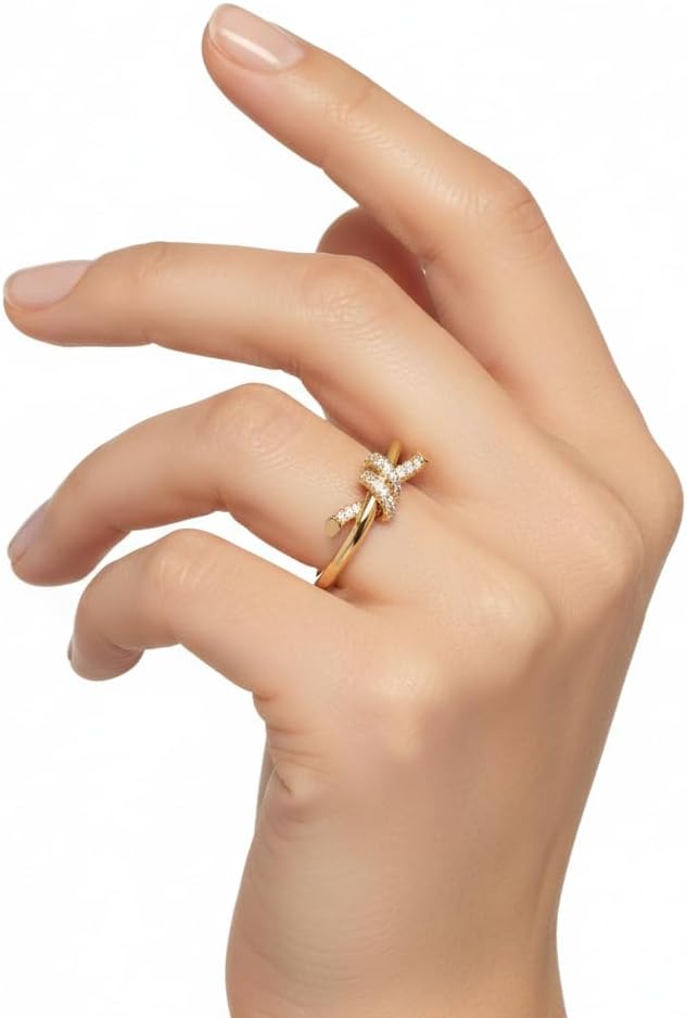 18K Gold Plated Knot Design Ring White CZ Stone Perfect for Special Occasion Wear Royal Look Engagement Gift for Women and Girls Ring Size 4 to 13