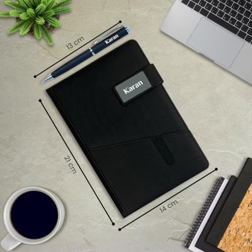 Image of Giftana Personalized Jute Diary with Pen Gift Set, 2 in 1 Customized Pen with Notebook Planner and Organiser Office A5 Diary, New Year Corporate Gifts for Employee (Black)
