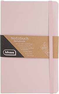 Idena 11120 - Cuaderno ecológico, rosa, 13 x 21 cm, cuadriculado, 70 g/m², 192 páginas, con bolsillo interior, banda elástica y marcapáginas