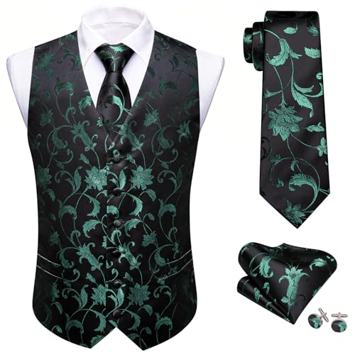 Image of Barry.Wang Mens Suit Vest Paisley /Flower Silk Jacquard Waistcoat Ties Set Formal /Leisure 5PCS