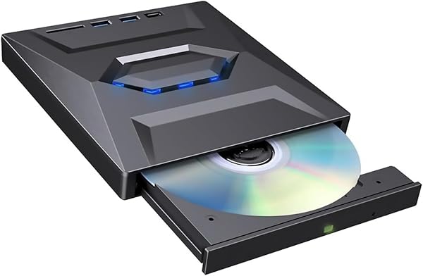 SakerPlus 7-in-1 External USB DVD Drive & Blu-ray Player, USB 3.0/Type-C Portable BD/DVD/CD Burner Reader Writer with USB Hub, SD/TF Card Reader, 6X Blu-ray Optical Drive for Laptop/Desktop (1-Pack) - 1