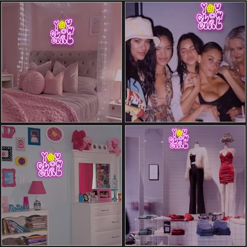 Image of WLHOPE You Glow Girl Neon Sign Pink Led Neon Signs for Wall Decor Glowing Girl Neon Light Signs Man Cave Wall Art Signs for Bedroom Girls Room Bar Club Shop Office Wedding Birthday Party
